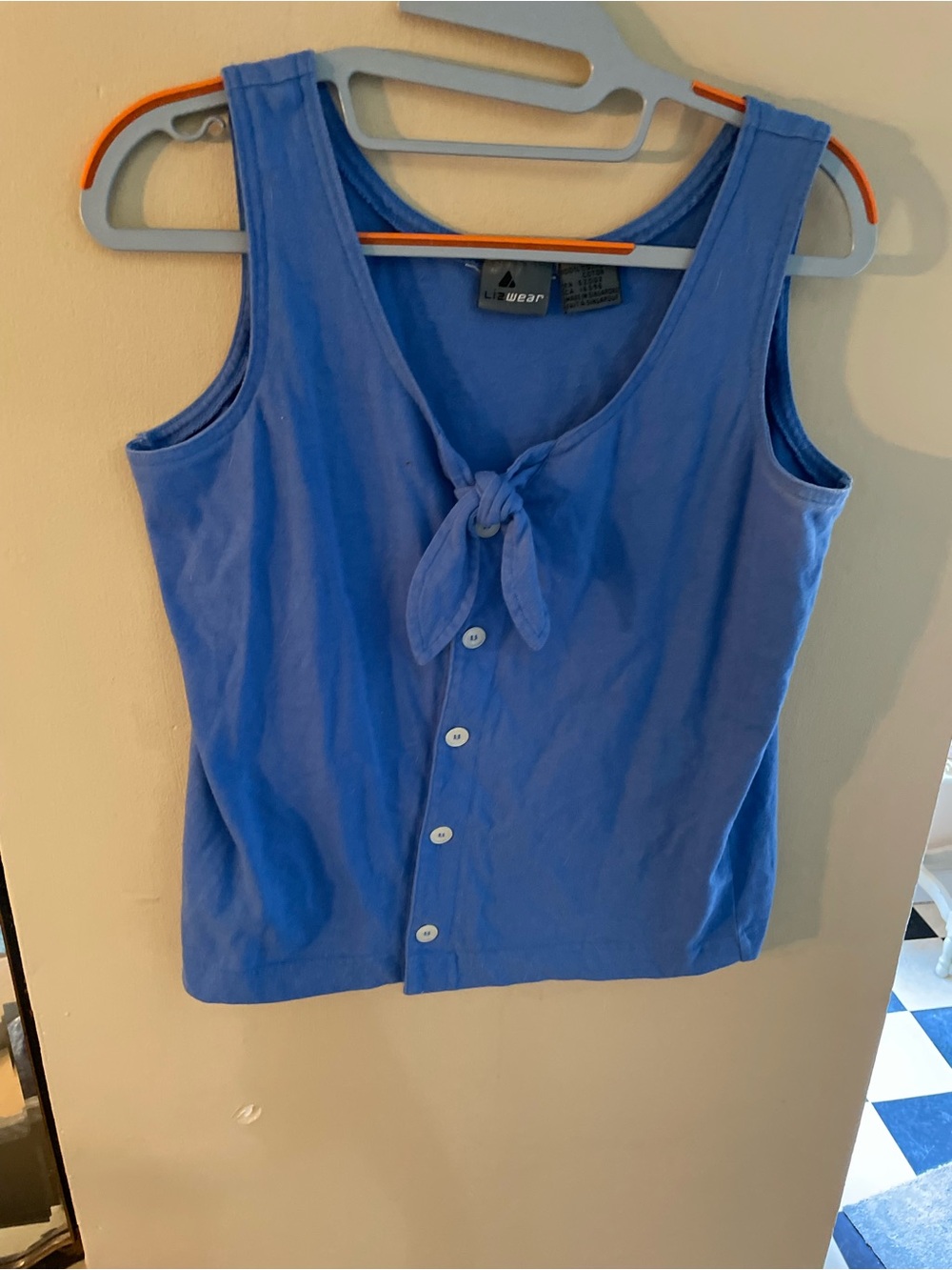 Vintage 90s Liz Claiborne active wear Blue Tie-Front Tank Top